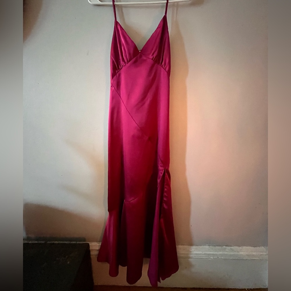 Pink Asymmetrical Slip Dress with Slit